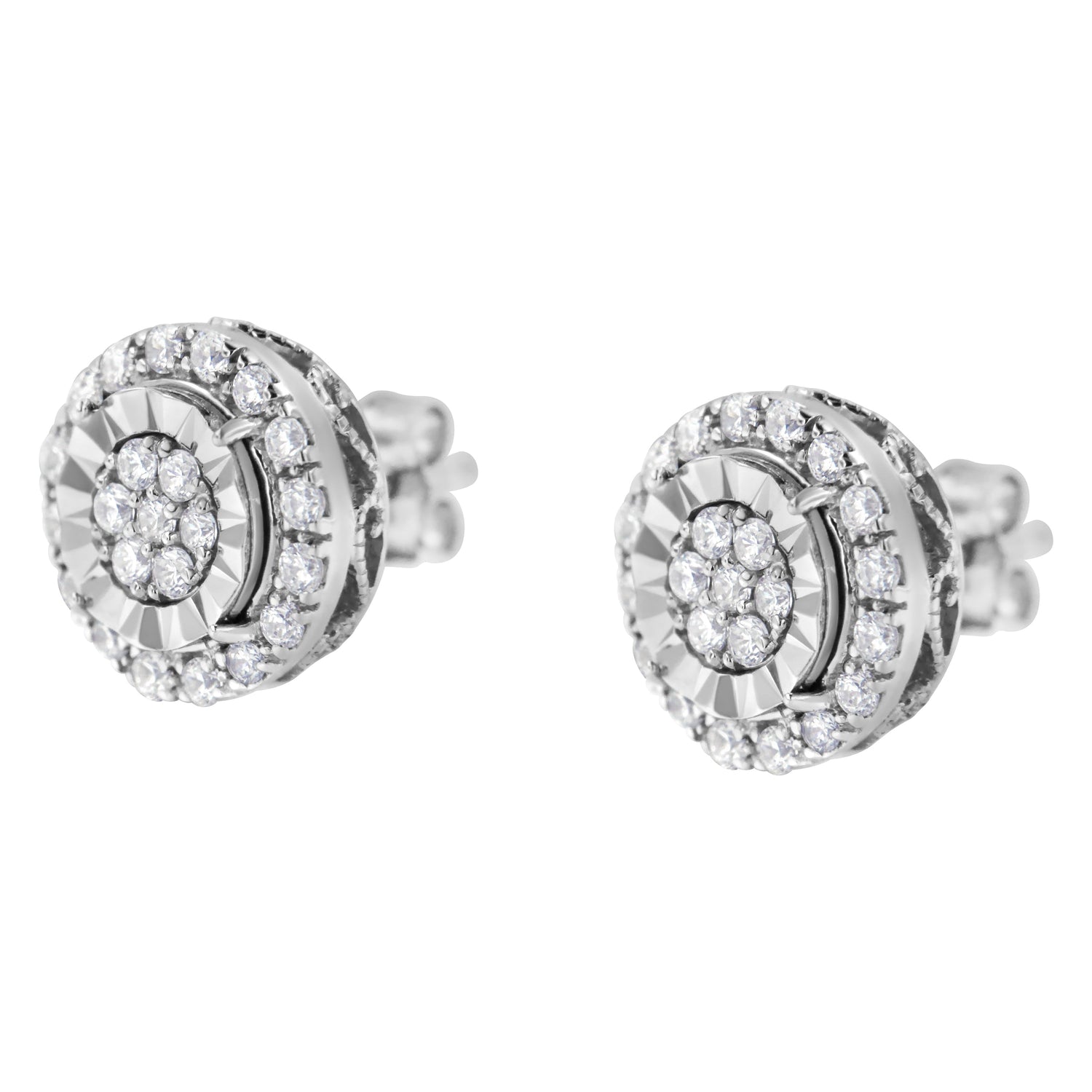 Sterling Silver Diamond Cluster Earrings (1 cttw, I-J Color, I2-I3 Clarity) by Bids.com