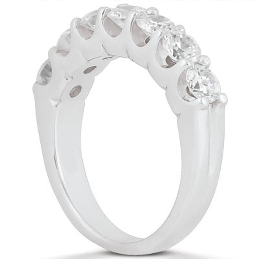 14k White Gold Diamond Scalloped Shared U Prong Setting Wedding Ring Band by Bids.com