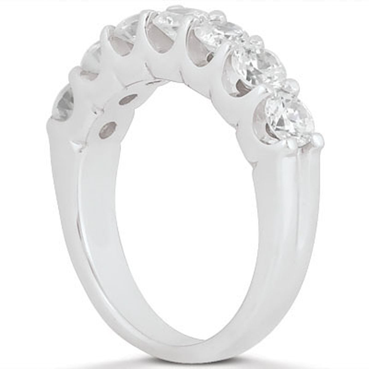 14k White Gold Diamond Scalloped Shared U Prong Setting Wedding Ring Band by Bids.com