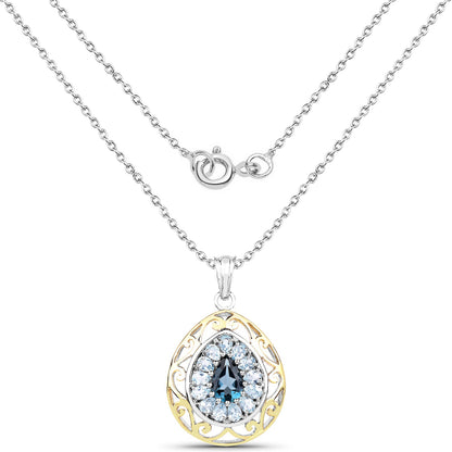 18K Yellow Gold Plated 4.44 Carat Genuine London Blue Topaz and Blue Topaz .925 Sterling Silver Pendant by Bids.com