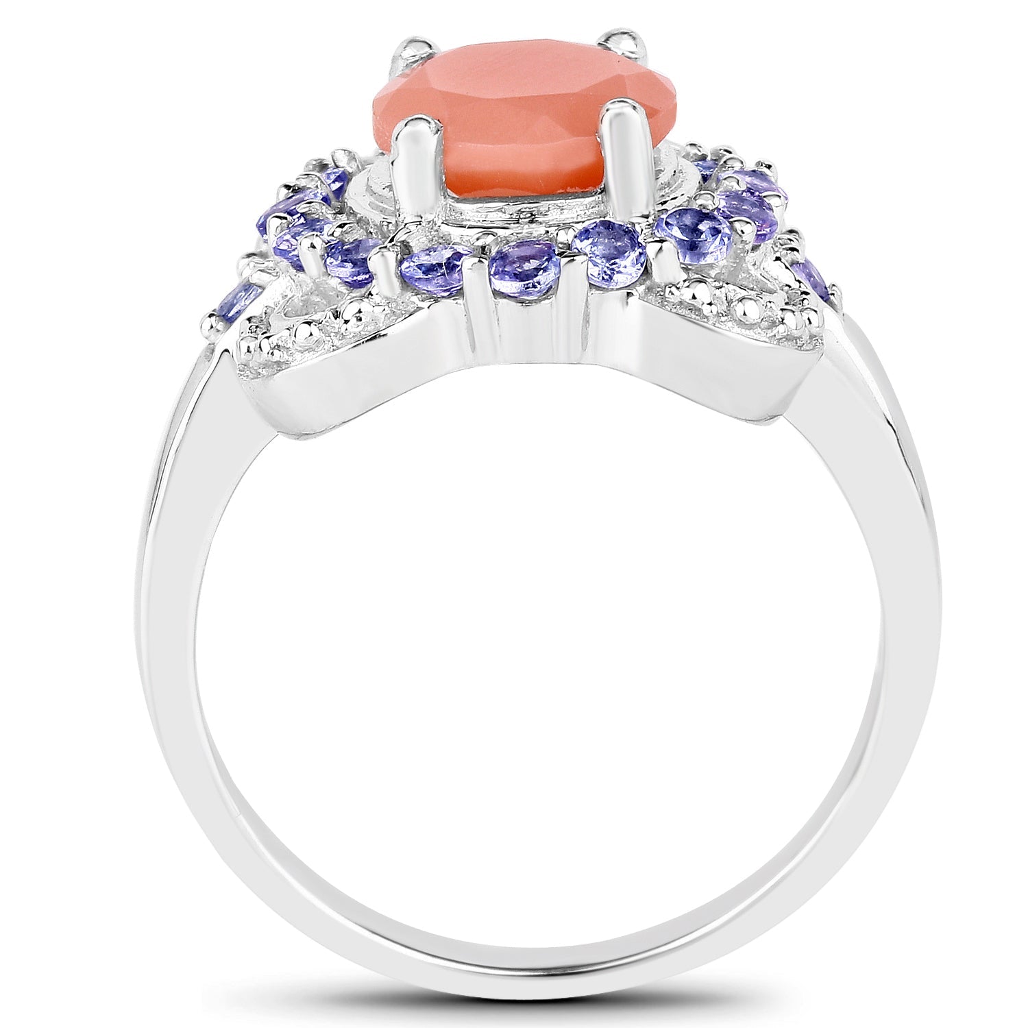 2.87 Carat Genuine Peach Moonstone and Tanzanite .925 Sterling Silver Ring by Bids.com