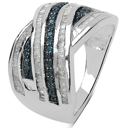 1.02 Carat Genuine Blue Diamond &amp; White Diamond .925 Sterling Silver Ring by Bids.com