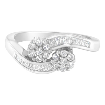 14K White Gold Round and Baguette Diamond Bypass Ring (1/2 cttw, H-I Color, I1-I2 Clarity) - Ring Size 6 by Bids.com