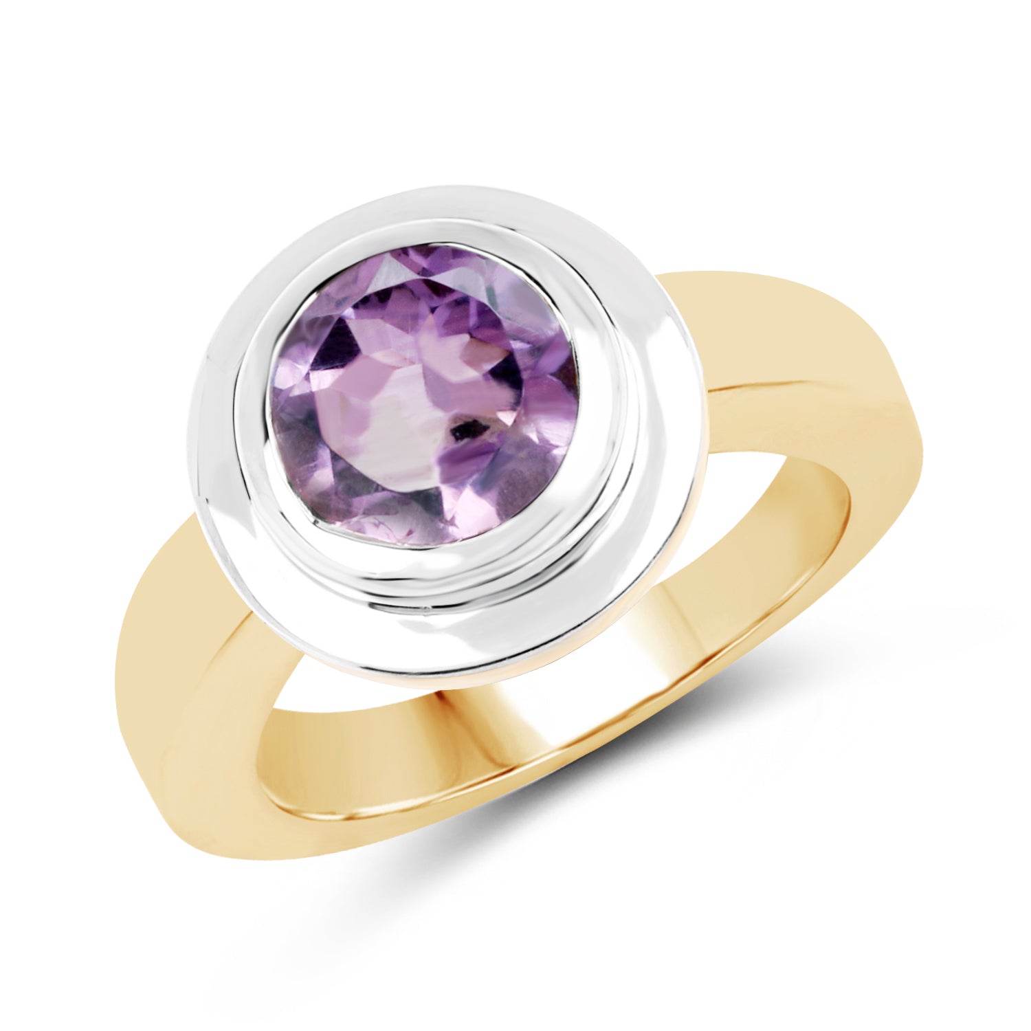 14K Yellow Gold Plated 2.25 Carat Genuine Amethyst .925 Sterling Silver Ring  DestGlow