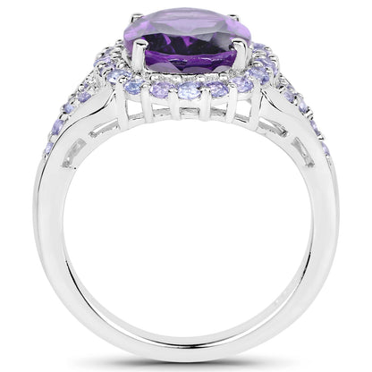 5.90 Carat Genuine Amethyst and Tanzanite .925 Sterling Silver Ring by Bids.com