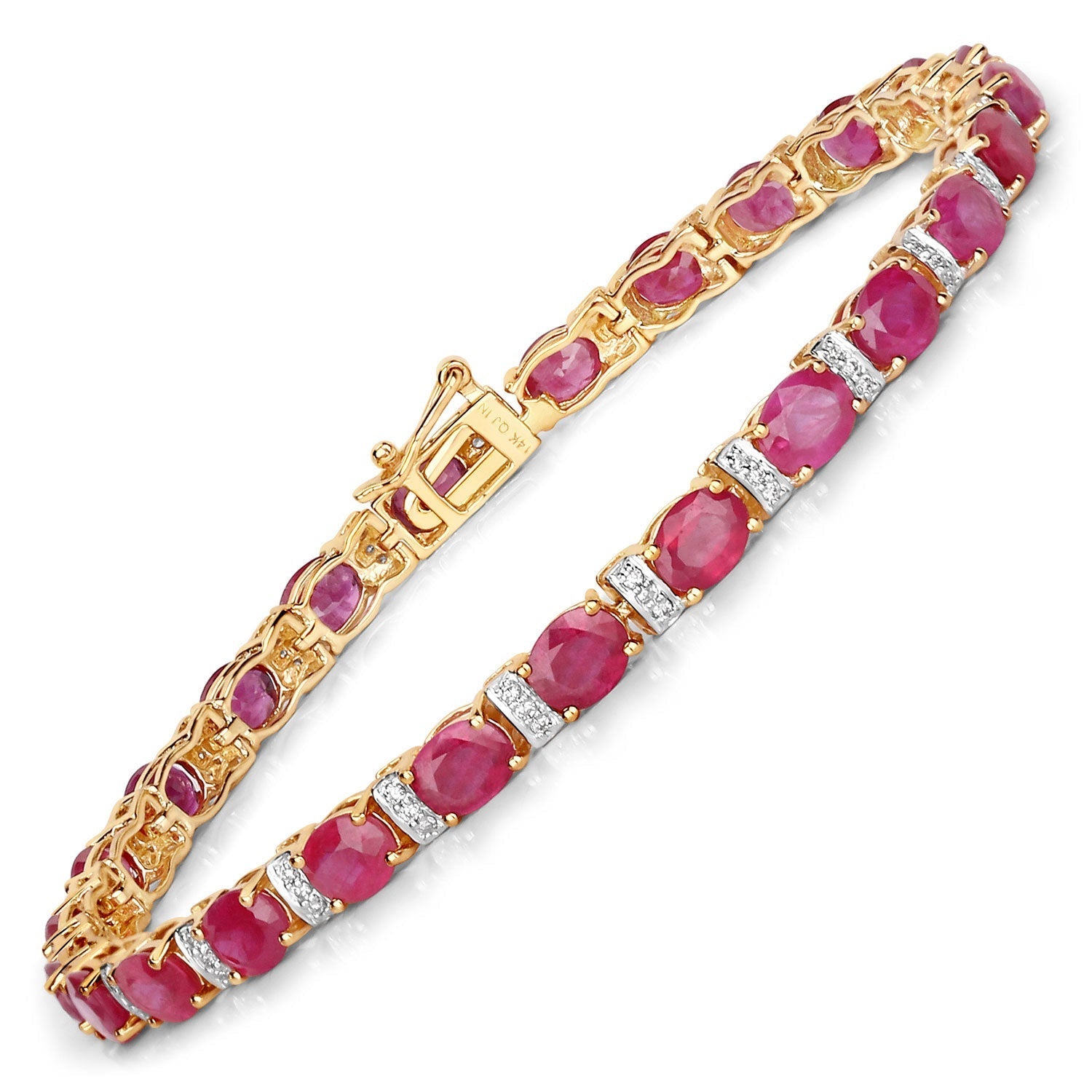 7.76 Carat Genuine Ruby and White Diamond 14K Yellow Gold Bracelet  DestGlow