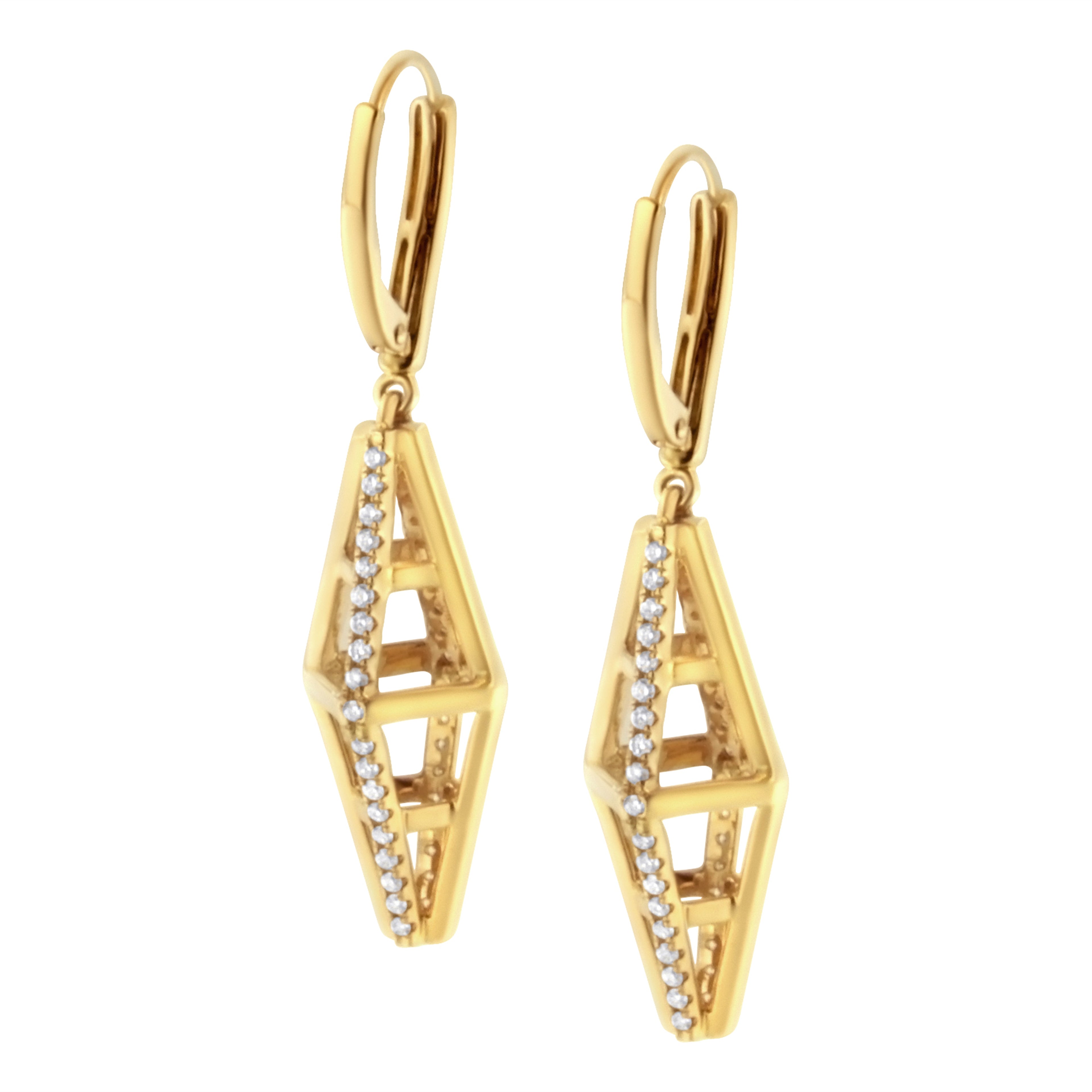 14K Yellow Gold 5/8 Cttw Diamond Geometrical Pillar Drop and Dangle Earrings (G-H Color, SI1-SI2 Clarity) by Bids.com