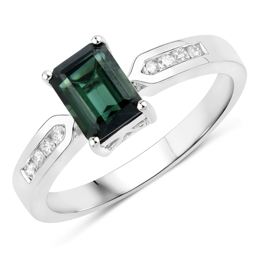 1.19 Carat Genuine Green Tourmaline and White Diamond 14K White Gold Ring by Bids.com