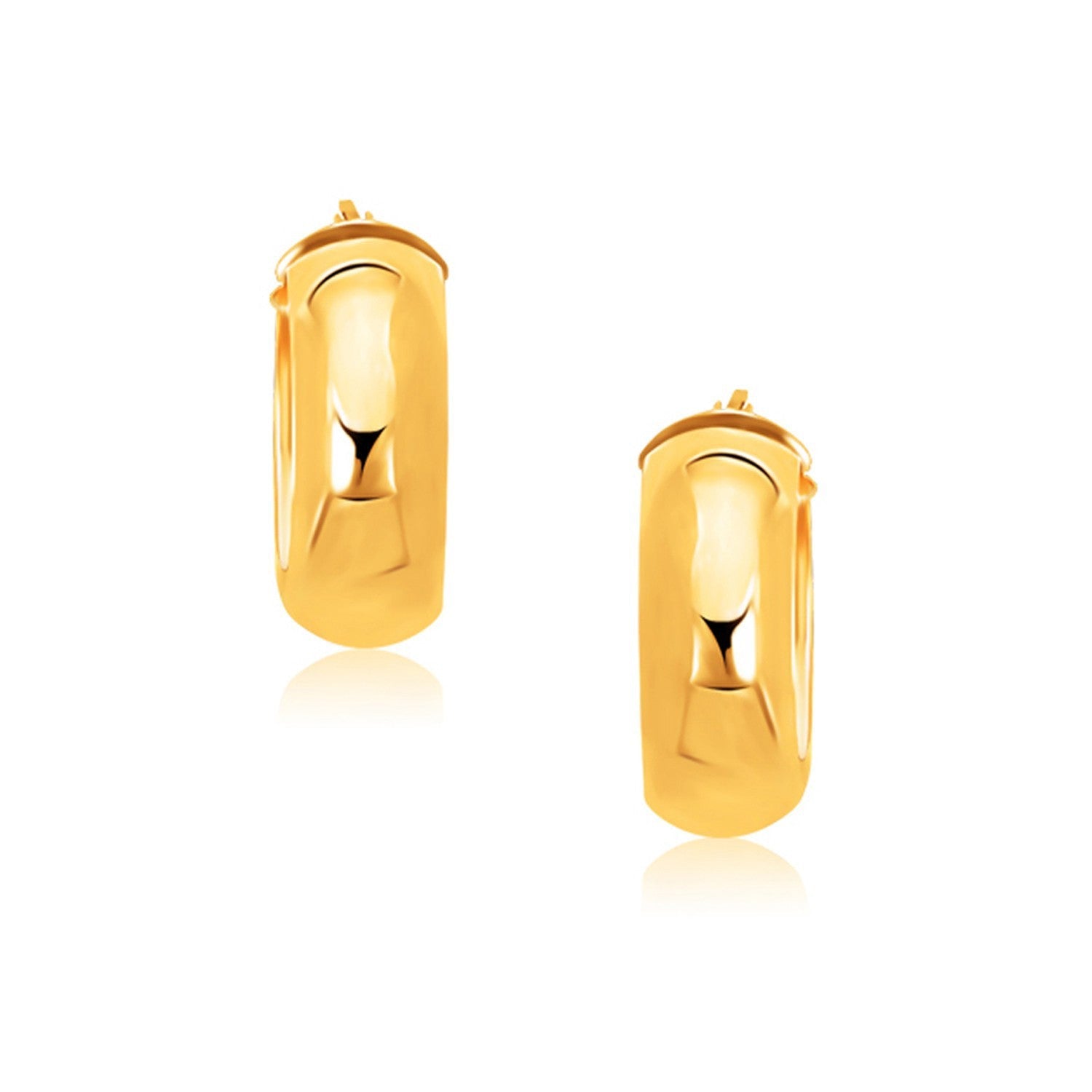 14k Yellow Gold Wide Medium Hoop Earrings with Snap Lock by Bids.com