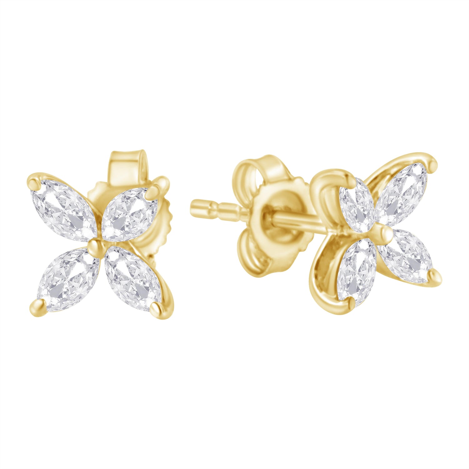 14K White Gold 1/2 Cttw Marquise Diamond 8 Stone Floral Leaf Stud Earrings (H-I Color, SI1-SI2 Clarity) by Bids.com