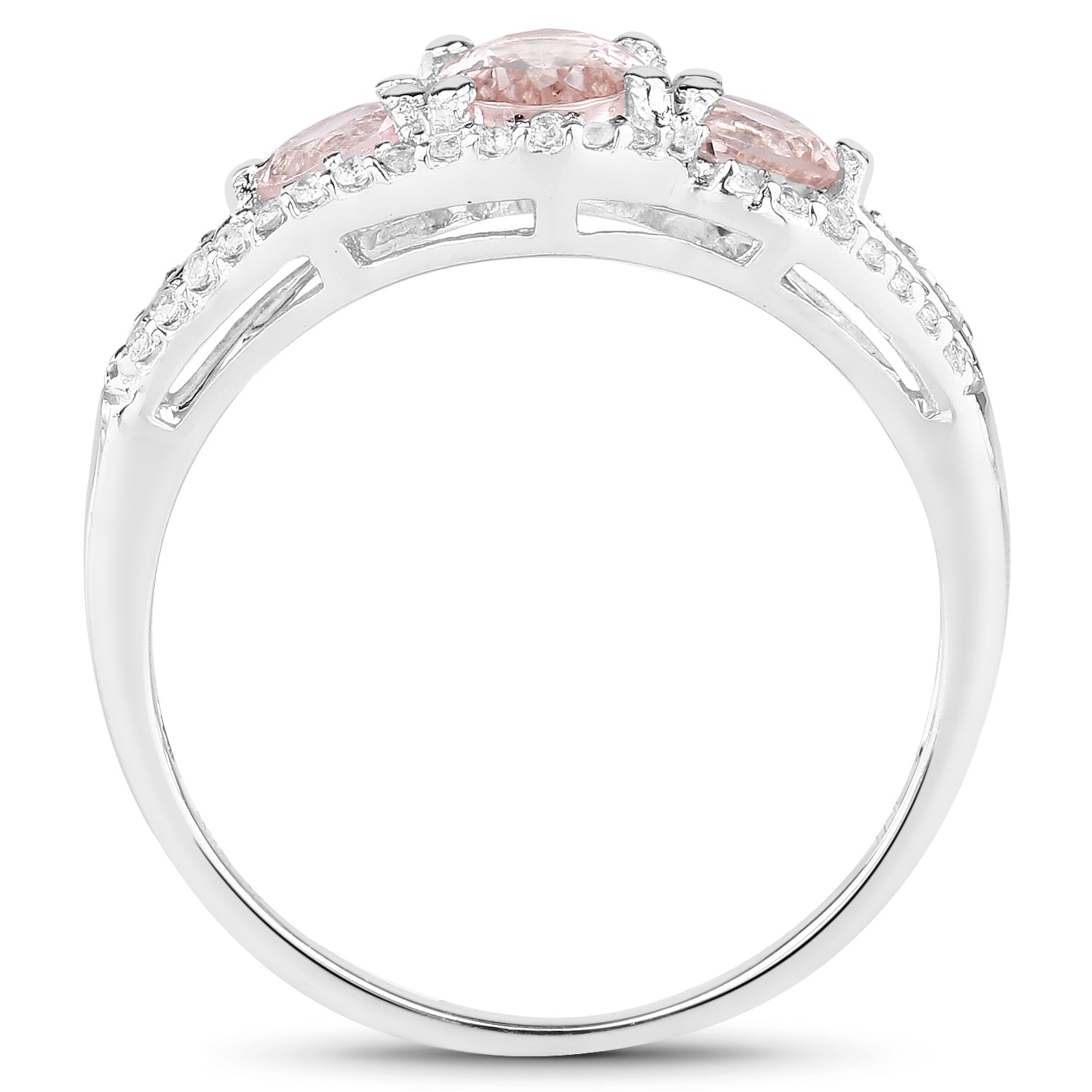 1.40 Carat Genuine Morganite &amp; White Topaz .925 Sterling Silver Ring  DestGlow