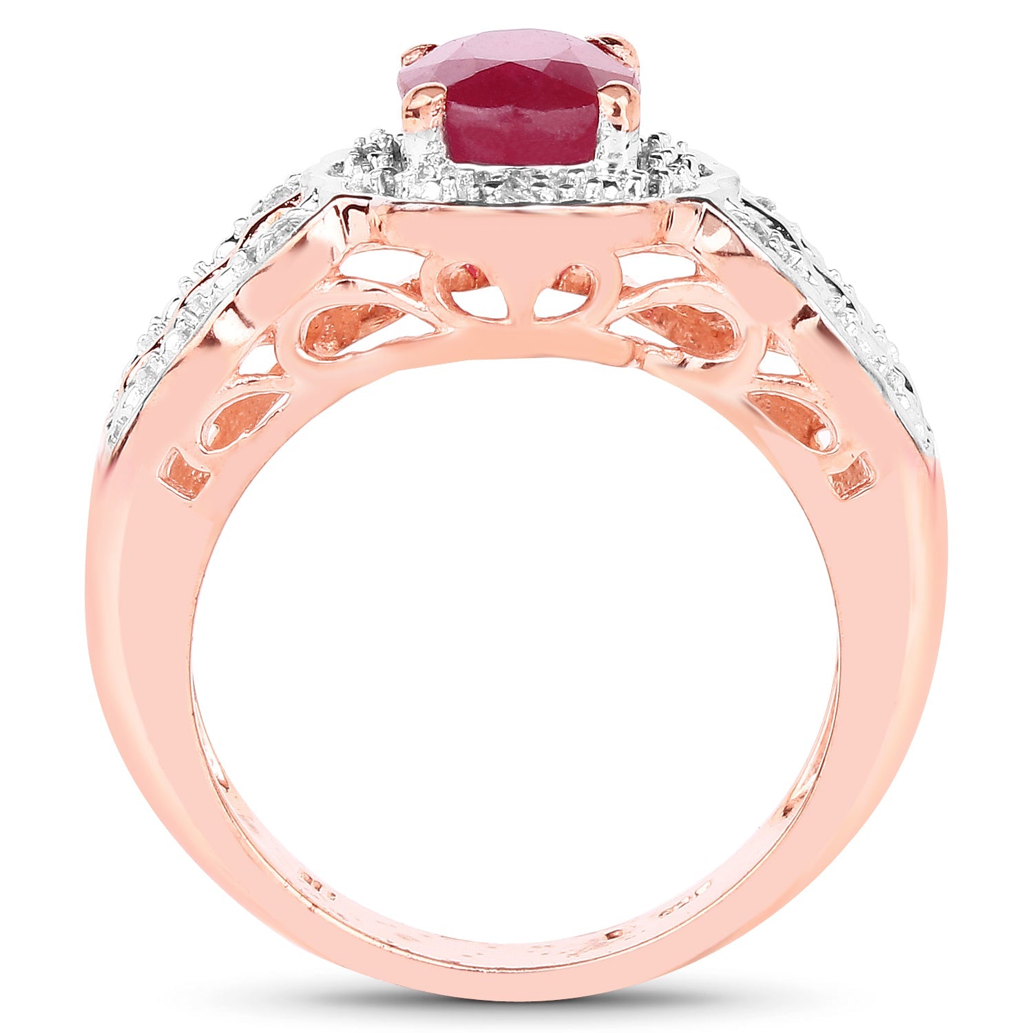 14K Rose Gold Plated 1.67 Carat Glass Filled Ruby and White Topaz .925 Sterling Silver Ring by Bids.com