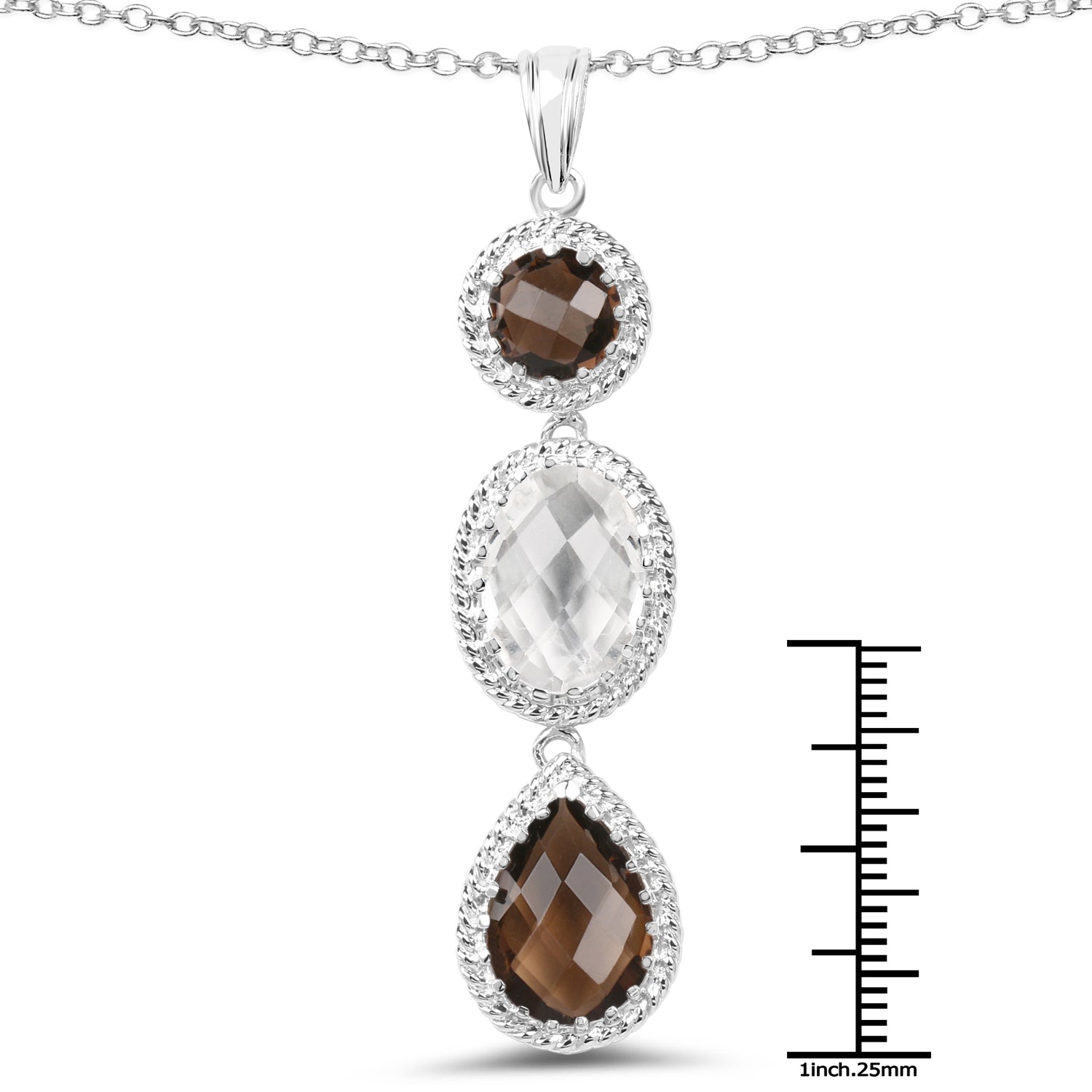 12.14 Carat Genuine Crystal Quartz &amp; Smoky Quartz .925 Sterling Silver Pendant  DestGlow