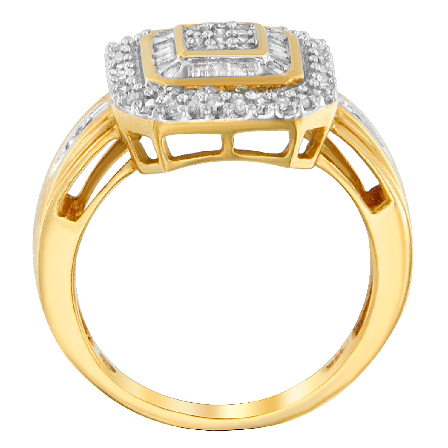 10K Yellow Gold 1/2 Cttw Diamond Square Cluster Cocktail Ring  DestGlow