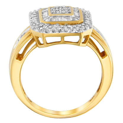 10K Yellow Gold 1/2 Cttw Diamond Square Cluster Cocktail Ring  DestGlow