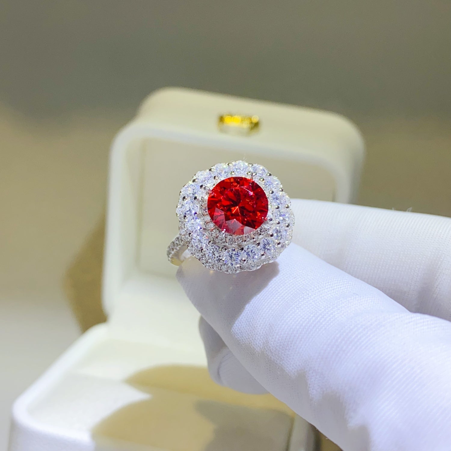 2 Carat Red Brilliant Round Cut Sparkala™ Pure Sterling Silver Ring - DestGlow