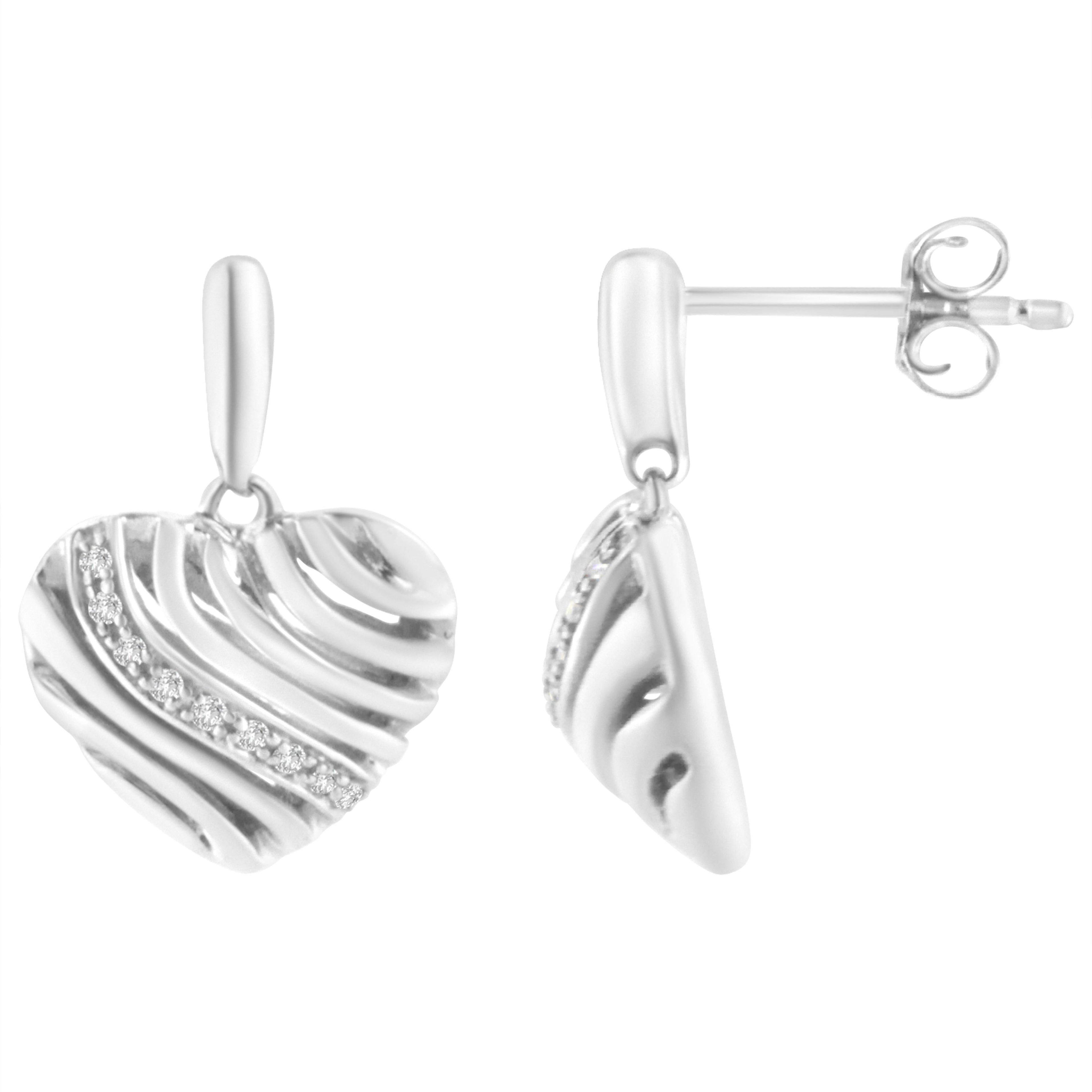 Sterling Silver Heart Diamond Accent Puff Earrings (I-J, I1-I2) by Bids.com