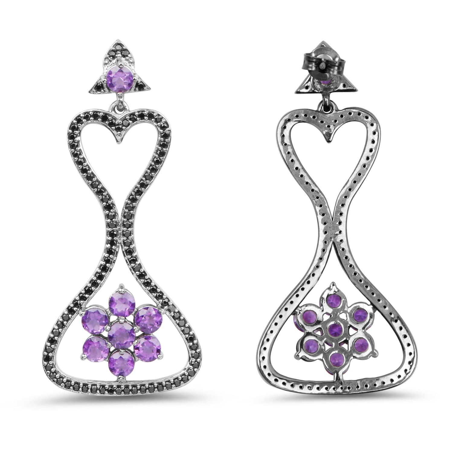 6.31 Carat Genuine Amethyst &amp; Black Spinel .925 Sterling Silver Earrings by Bids.com