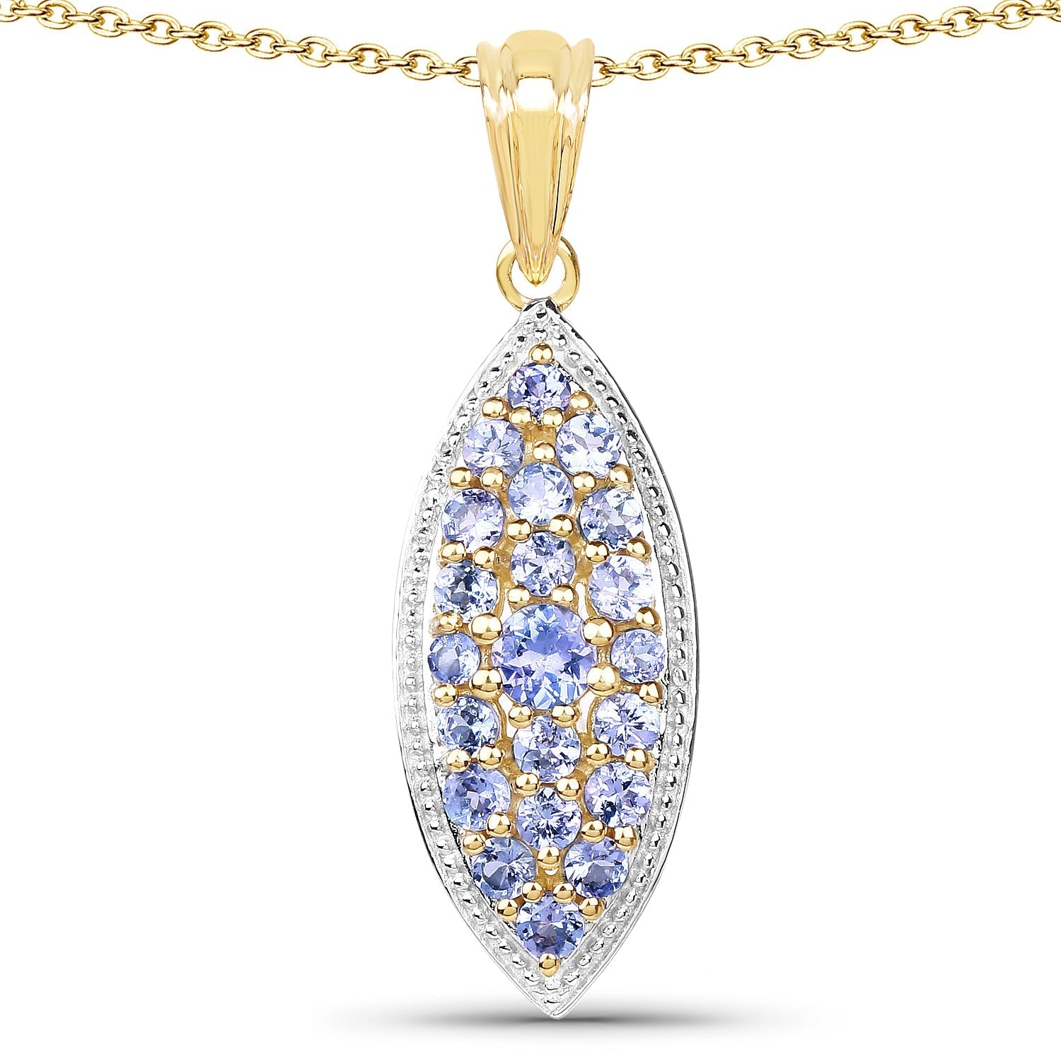 14K Yellow Gold Plated 1.56 Carat Genuine Tanzanite .925 Sterling Silver Pendant  DestGlow