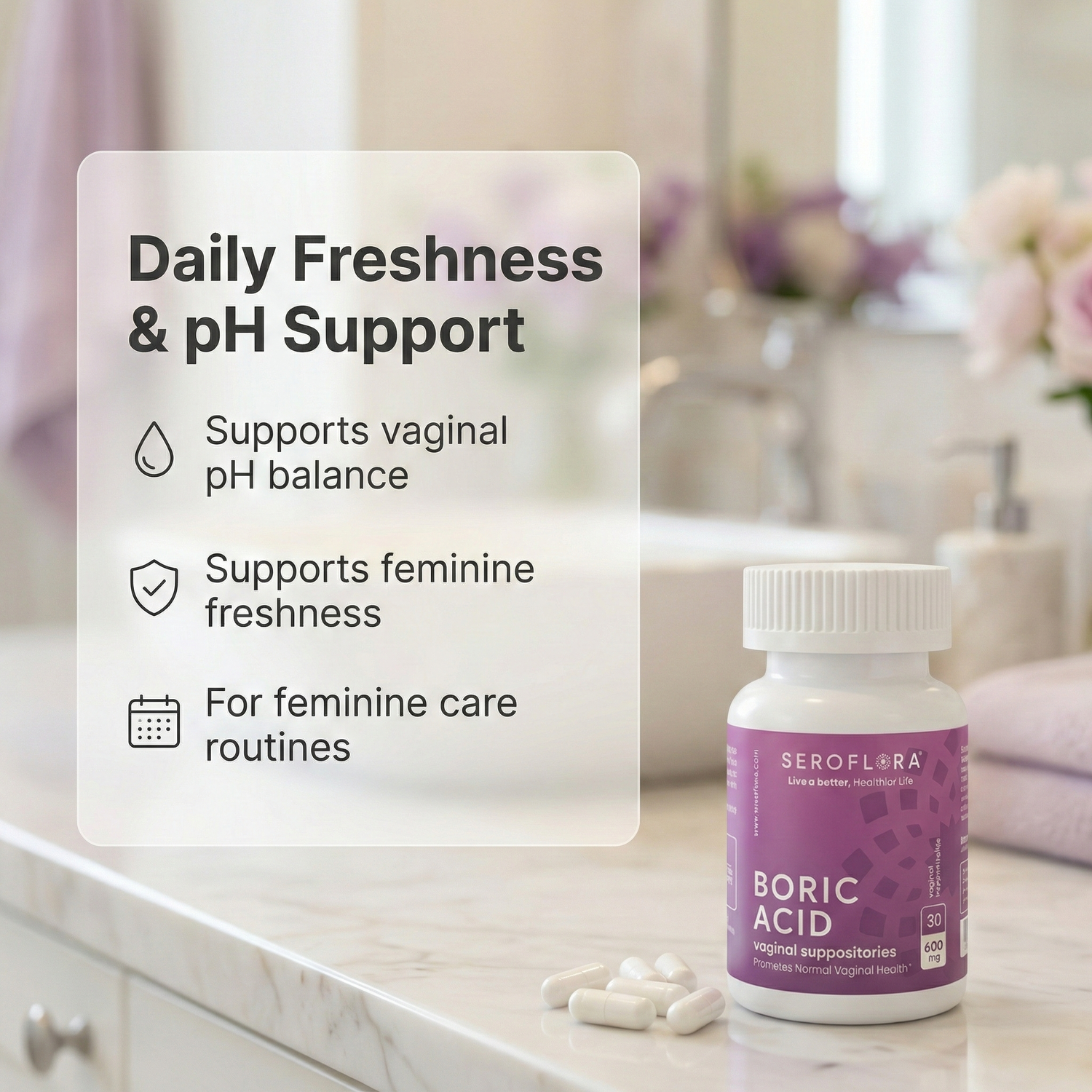 Seroflora Boric Acid Vaginal Suppositories 600mg 30 Count. by Seroflora