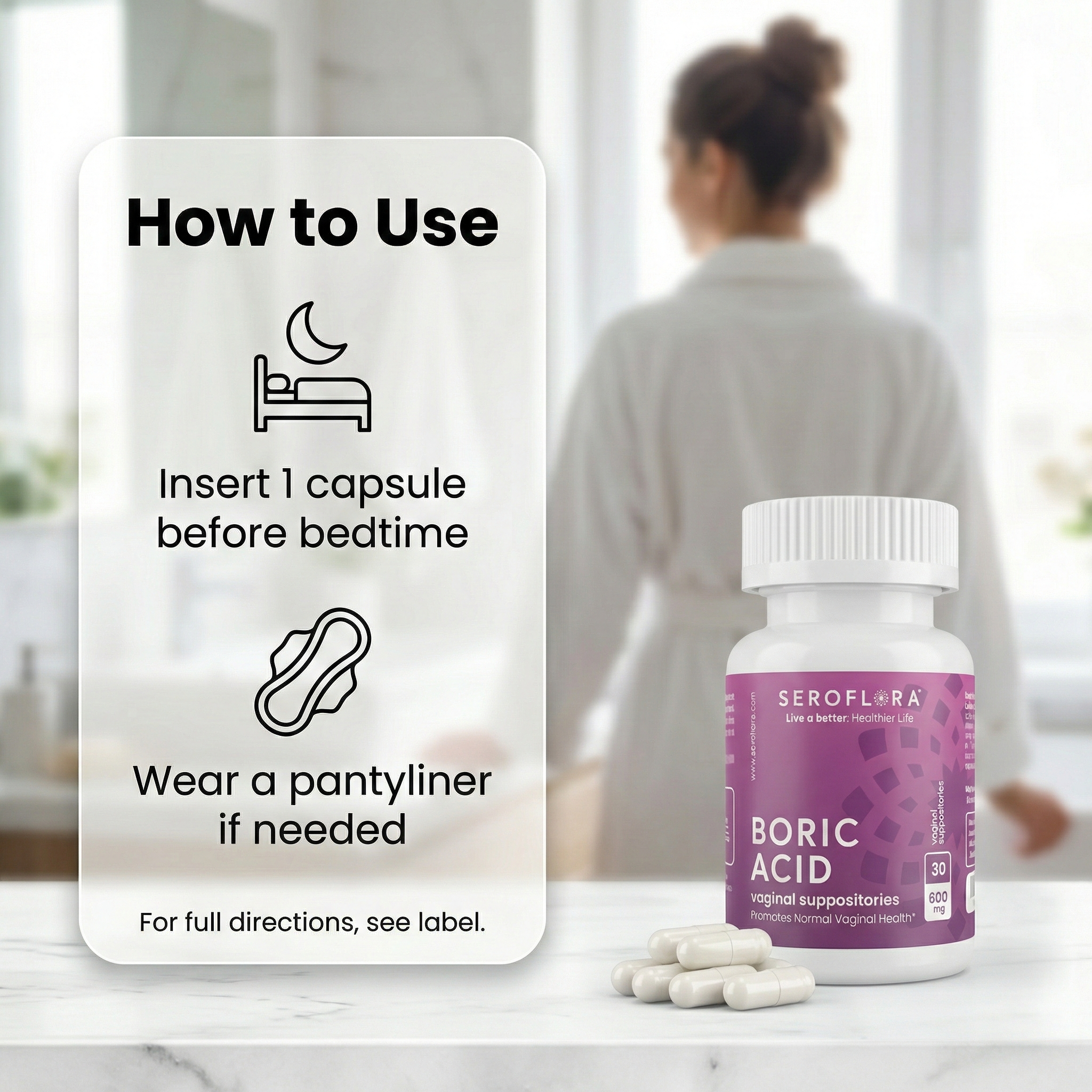 Seroflora Boric Acid Vaginal Suppositories 600mg 30 Count. by Seroflora