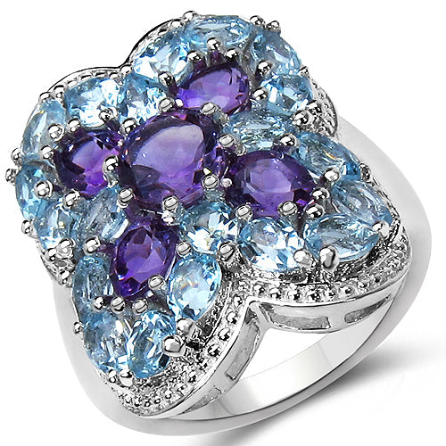 5.53 Carat Genuine Amethyst &amp; Blue Topaz .925 Sterling Silver Ring by Bids.com