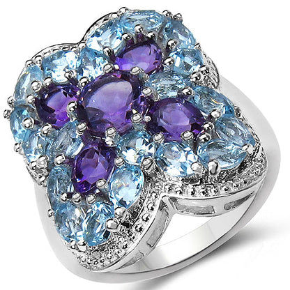 5.53 Carat Genuine Amethyst &amp; Blue Topaz .925 Sterling Silver Ring by Bids.com