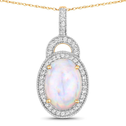 3.30 Carat Genuine Ethiopian Opal and White Diamond 14K Yellow Gold Pendant by Bids.com
