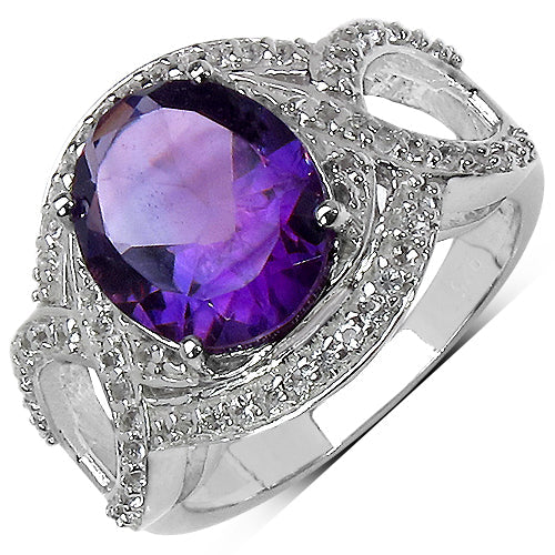 3.51 Carat Genuine Amethyst &amp; White Topaz .925 Sterling Silver Ring by Bids.com