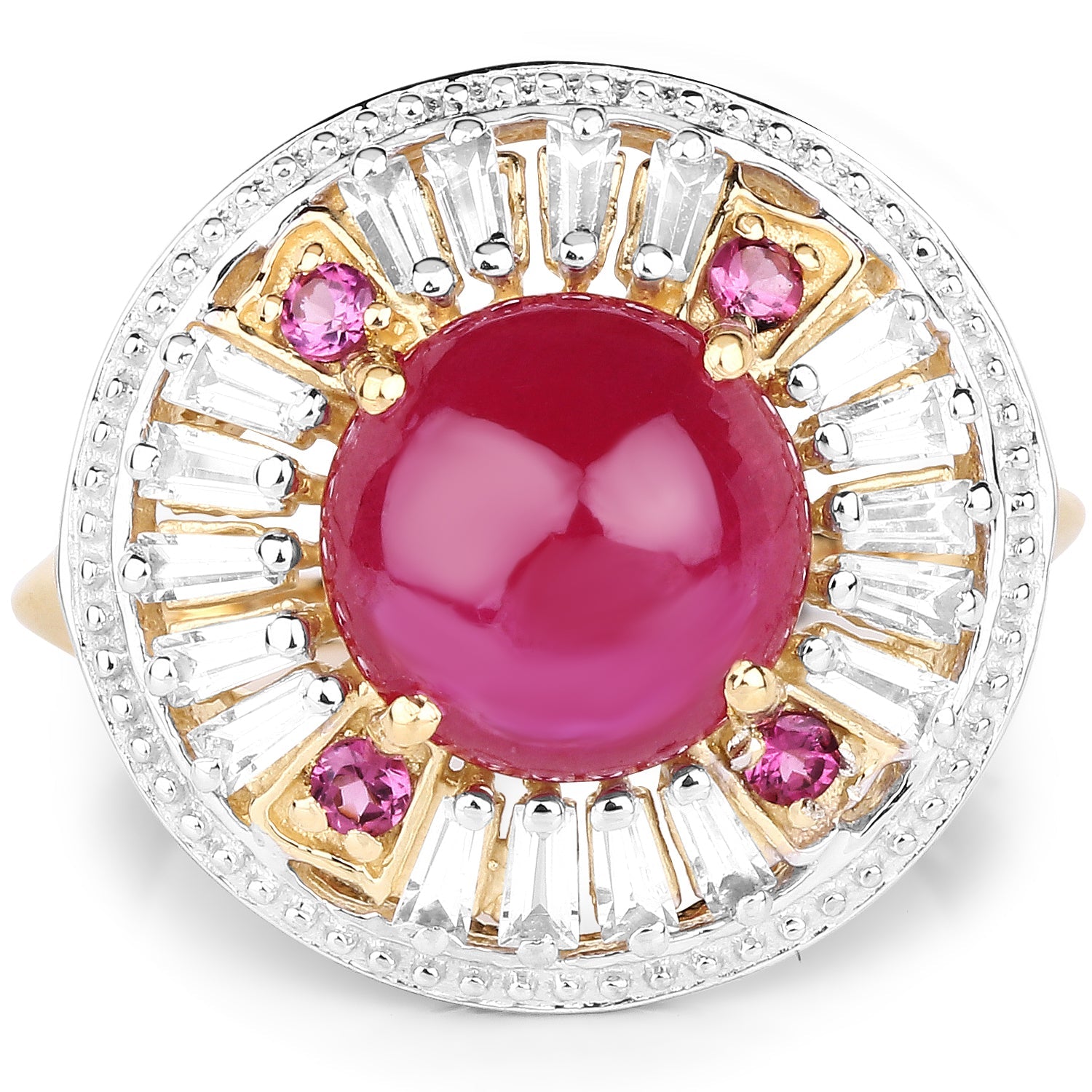 14K Yellow Gold Plated 8.91 Carat Genuine Glass Filled Ruby, Rhodolite &amp; White Topaz .925 Sterling Silver Ring by Bids.com