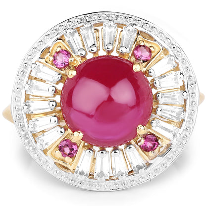 14K Yellow Gold Plated 8.91 Carat Genuine Glass Filled Ruby, Rhodolite &amp; White Topaz .925 Sterling Silver Ring by Bids.com