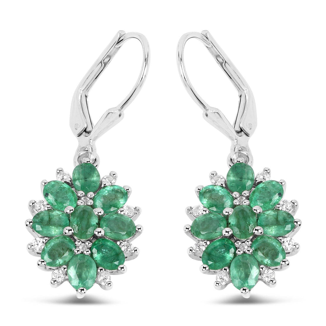 3.04 Carat Genuine Zambian Emerald and White Zircon .925 Sterling Silver Earrings by Bids.com