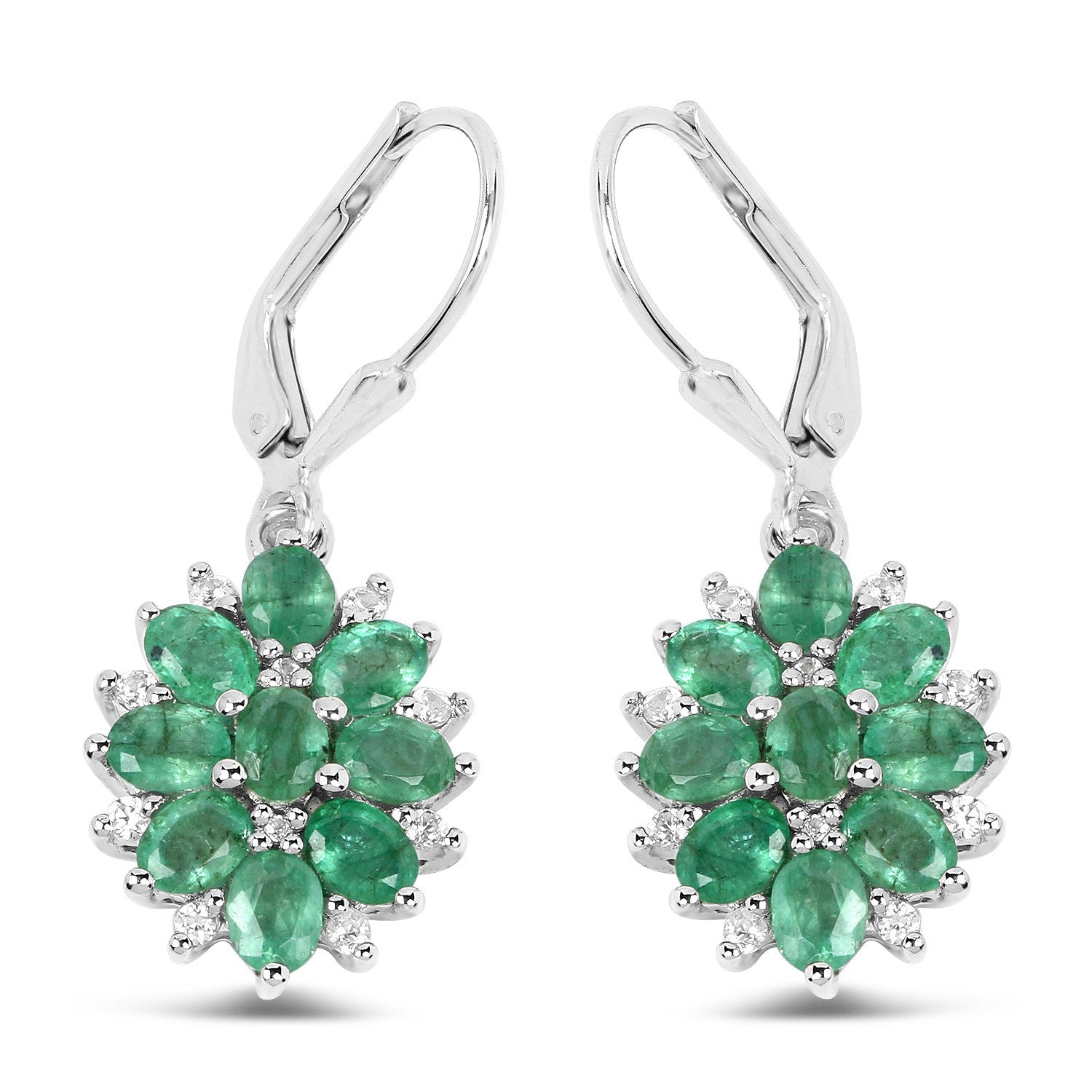3.04 Carat Genuine Zambian Emerald and White Zircon .925 Sterling Silver Earrings by Bids.com