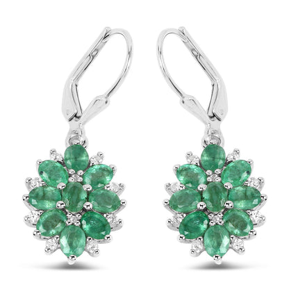 3.04 Carat Genuine Zambian Emerald and White Zircon .925 Sterling Silver Earrings by Bids.com