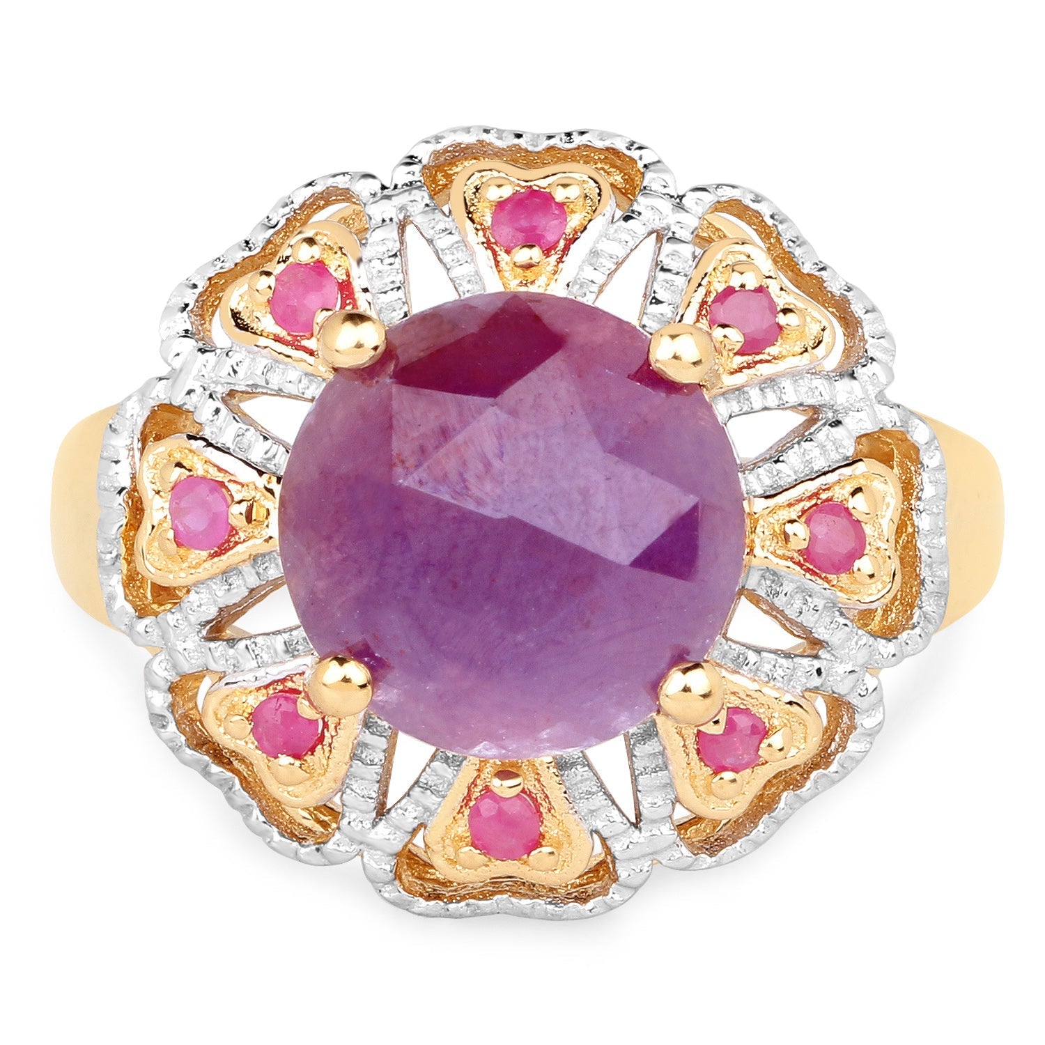 14K Yellow Gold Plated 5.55 Carat Genuine Pink Sapphire &amp; Ruby .925 Sterling Silver Ring by Bids.com