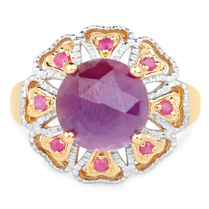 14K Yellow Gold Plated 5.55 Carat Genuine Pink Sapphire &amp; Ruby .925 Sterling Silver Ring by Bids.com