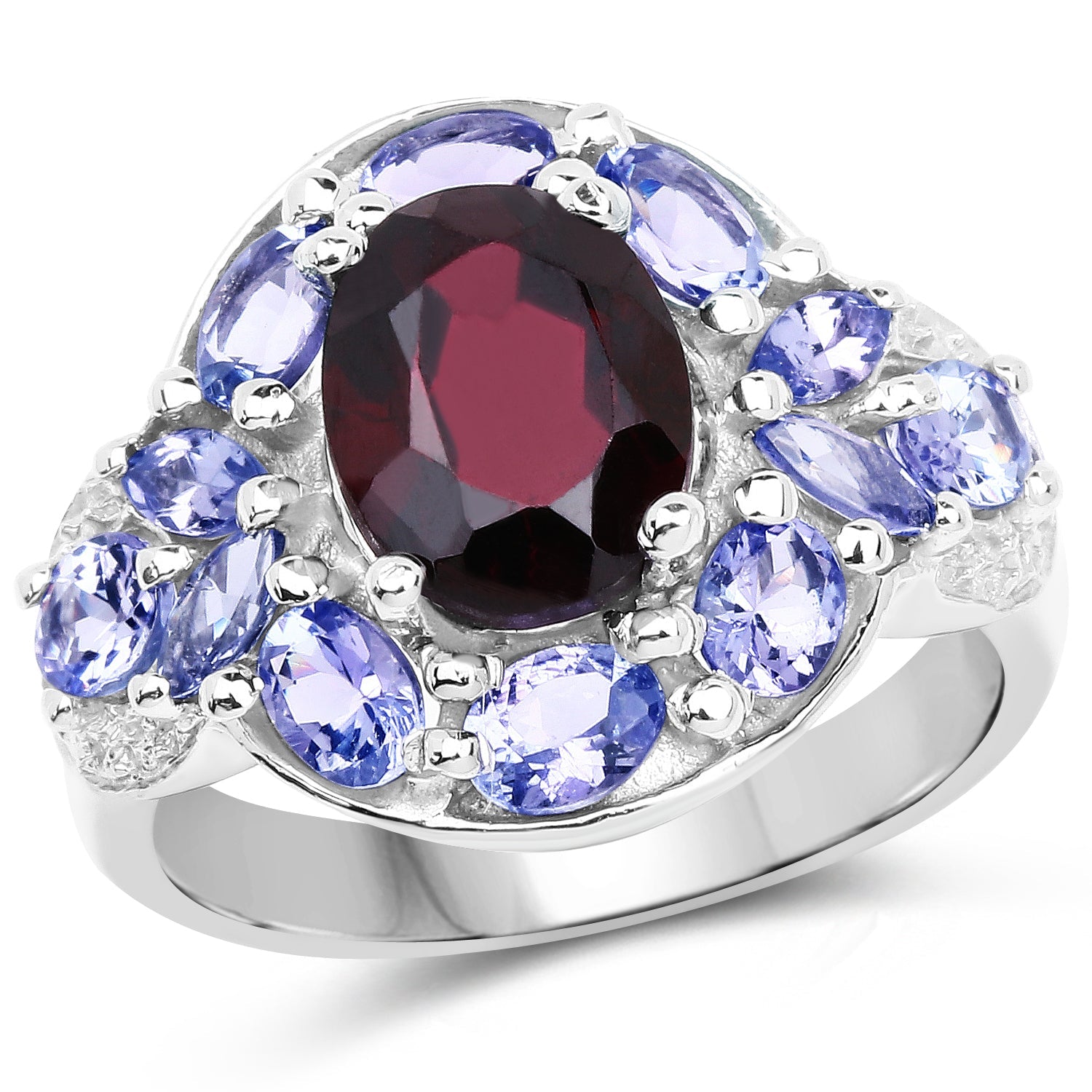 4.20 Carat Genuine Garnet, Tanzanite &amp; White Topaz .925 Sterling Silver Ring by Bids.com