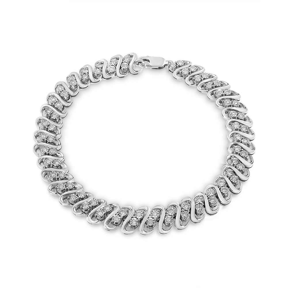 .925 Sterling Silver 1/2 Cttw Diamond Double Row S-Link Bracelet (I-J Color, I2-I3 Clarity) - 7.5" Inches by Bids.com