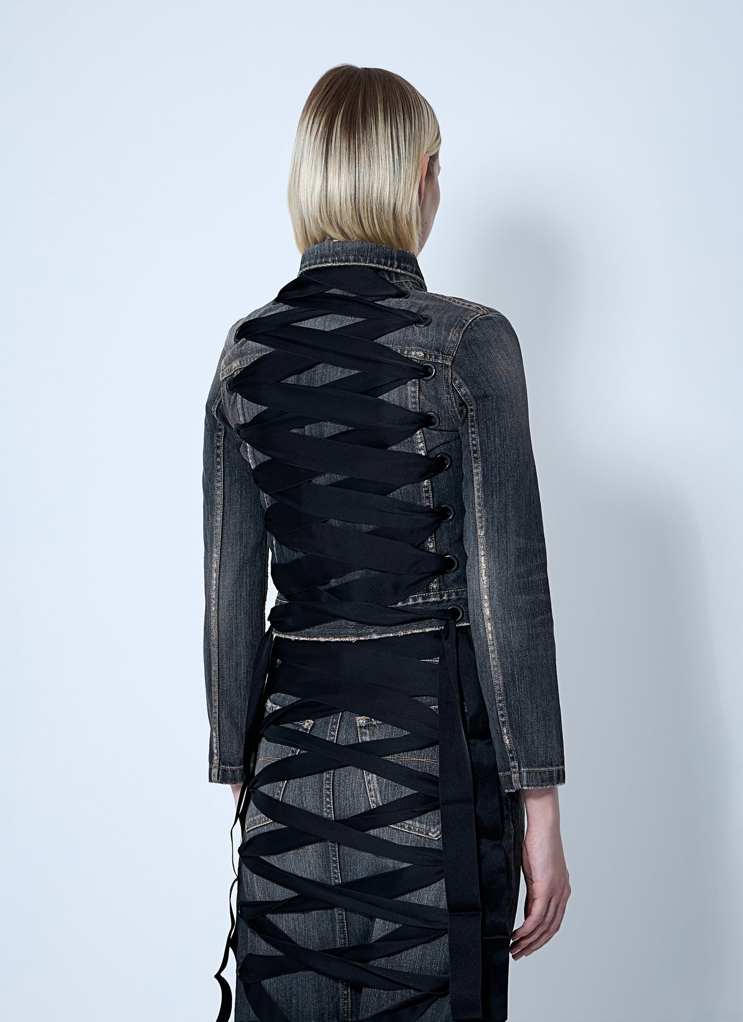 Balenciaga Women Lace-Up Denim Jacket by Luosophy
