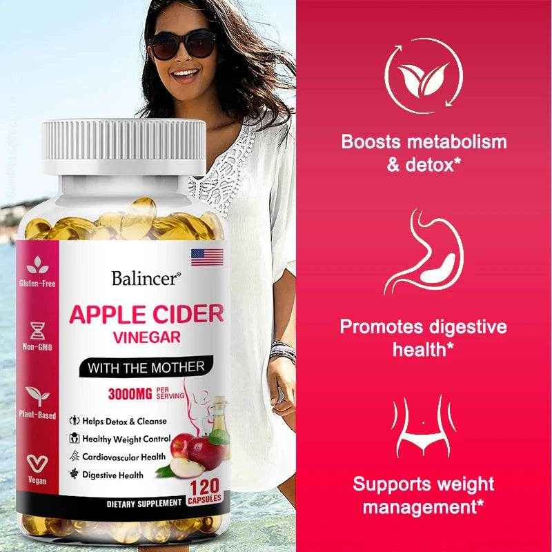 Apple Cider Vinegar Capsules 3000 mg – Detox, Digestion, Immunity &amp; Weight Support