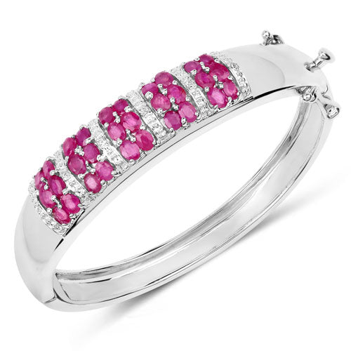 6.65 Carat Genuine Ruby and White Topaz .925 Sterling Silver Bracelet by Avera Group