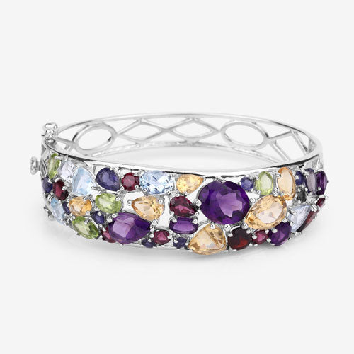 21.17 Carat Genuine Multi Stones .925 Sterling Silver Bangle  DestGlow