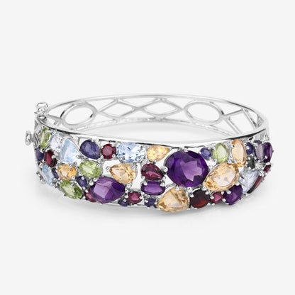 21.17 Carat Genuine Multi Stones .925 Sterling Silver Bangle  DestGlow