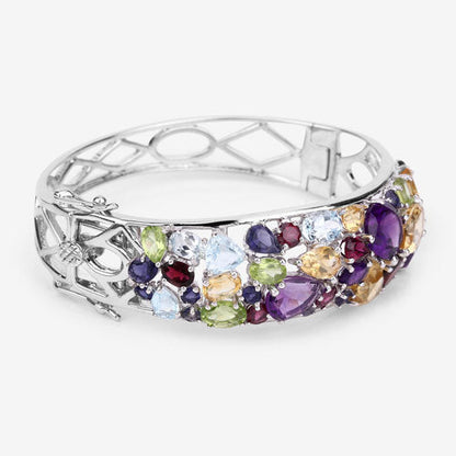 21.17 Carat Genuine Multi Stones .925 Sterling Silver Bangle  DestGlow