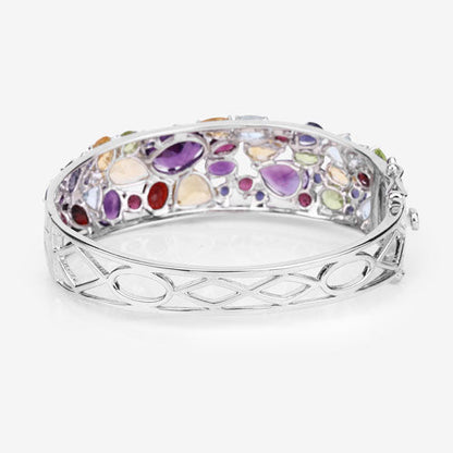 21.17 Carat Genuine Multi Stones .925 Sterling Silver Bangle  DestGlow