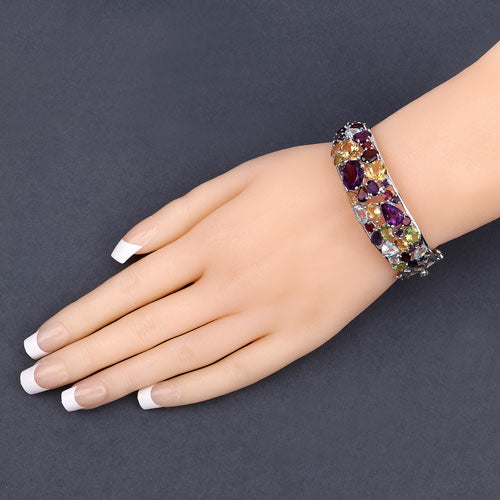 21.17 Carat Genuine Multi Stones .925 Sterling Silver Bangle  DestGlow