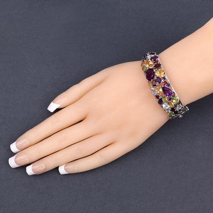 21.17 Carat Genuine Multi Stones .925 Sterling Silver Bangle  DestGlow