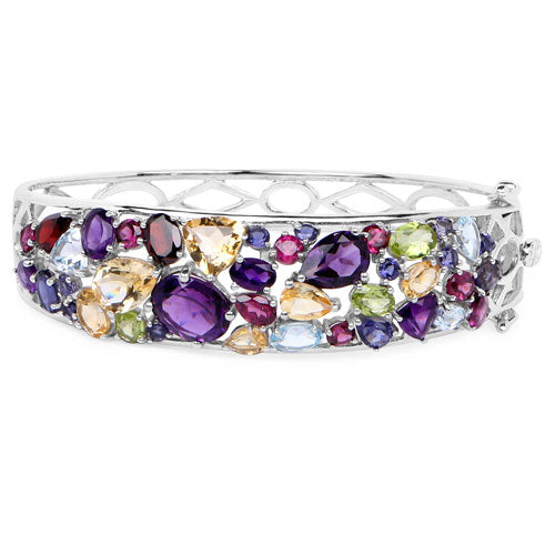 21.17 Carat Genuine Multi Stones .925 Sterling Silver Bangle  DestGlow