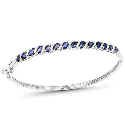 3.08 Carat Genuine Blue Sapphire .925 Sterling Silver Bangle  DestGlow