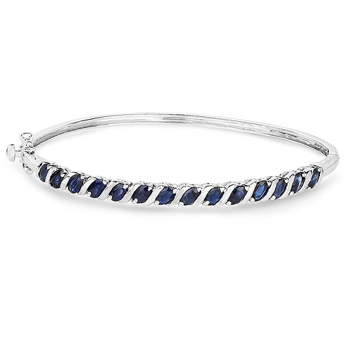 3.08 Carat Genuine Blue Sapphire .925 Sterling Silver Bangle  DestGlow